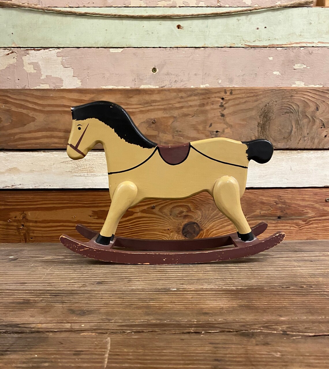 Vintage Wood Rocking Horse Decor Etsy