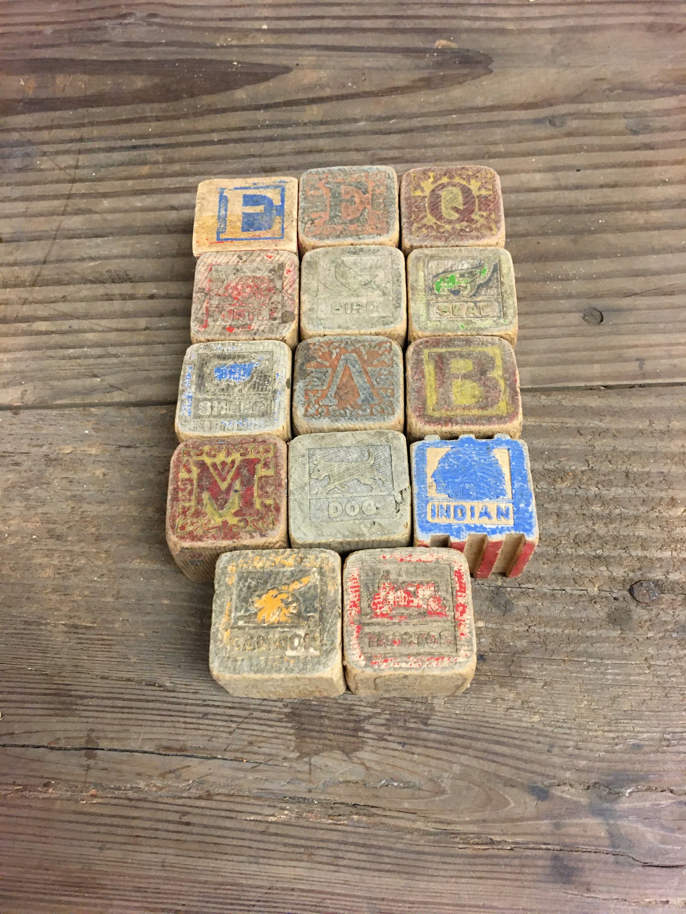 Vintage Wooden Blocks Set of 14 Blocks Toy Blocks Etsy
