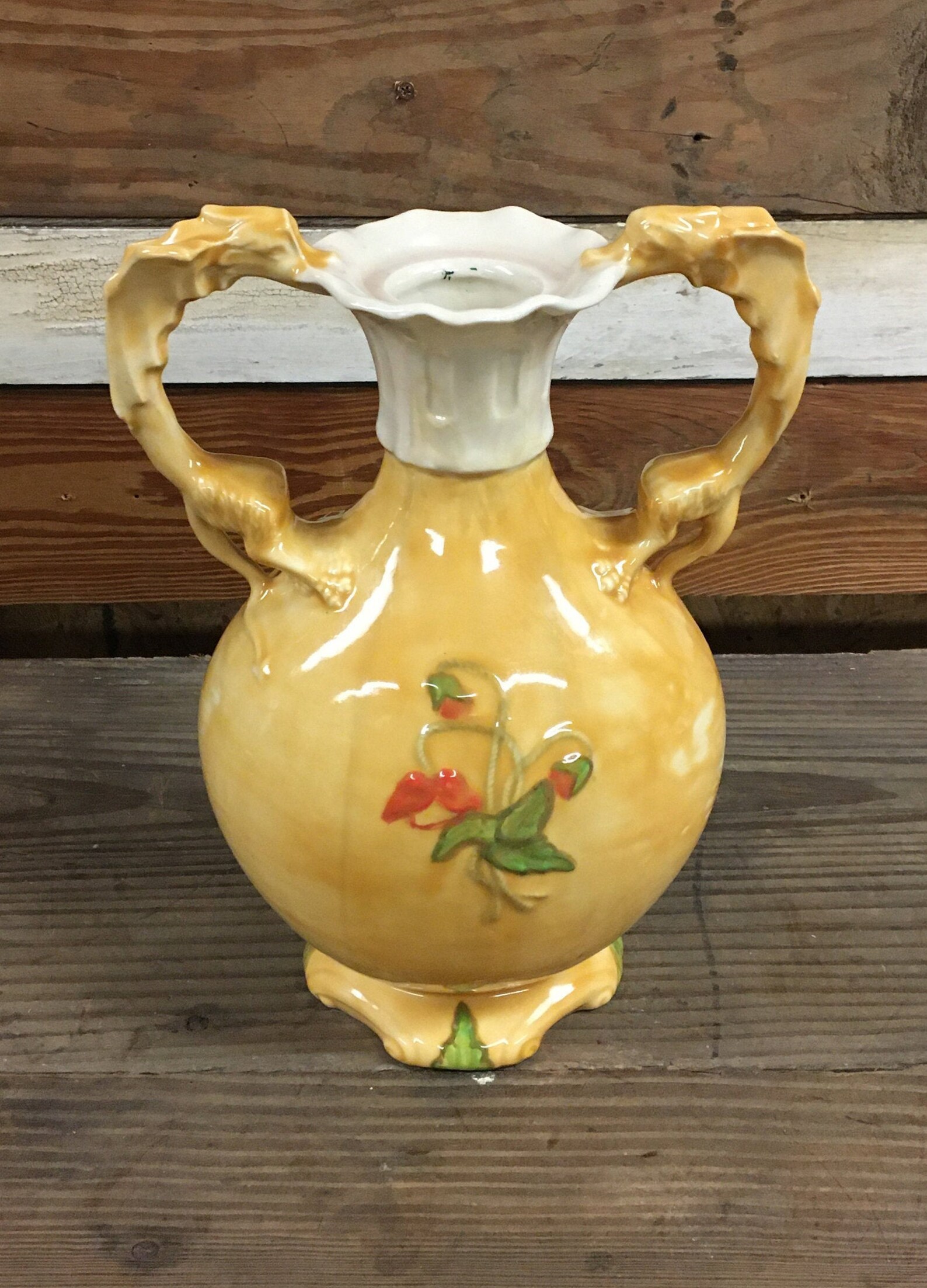 Handpainted Yellow Ceramic Vase with Handles Etsy