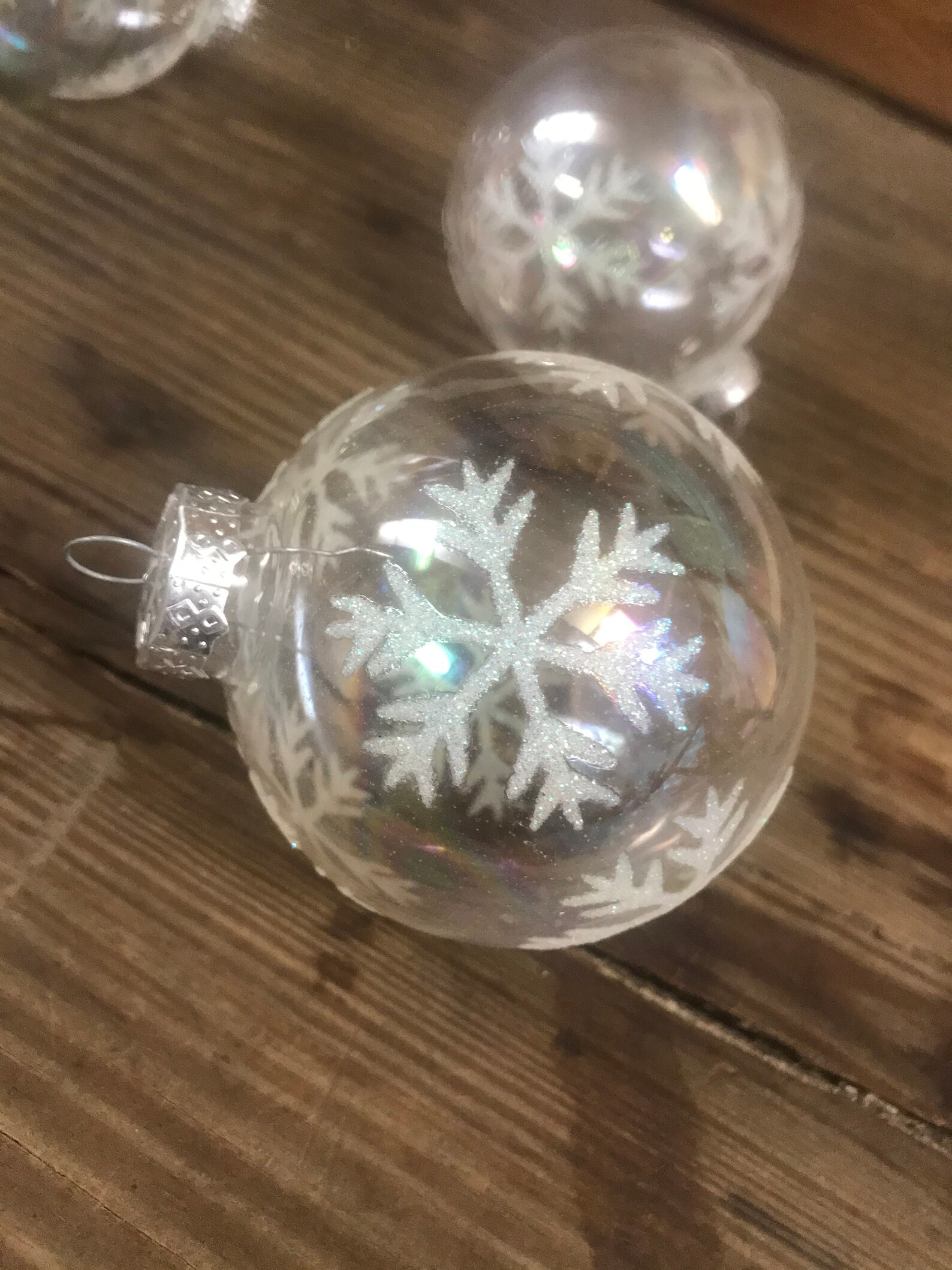 Set of Four Glass Ornaments Embellished with Snowflakes Etsy