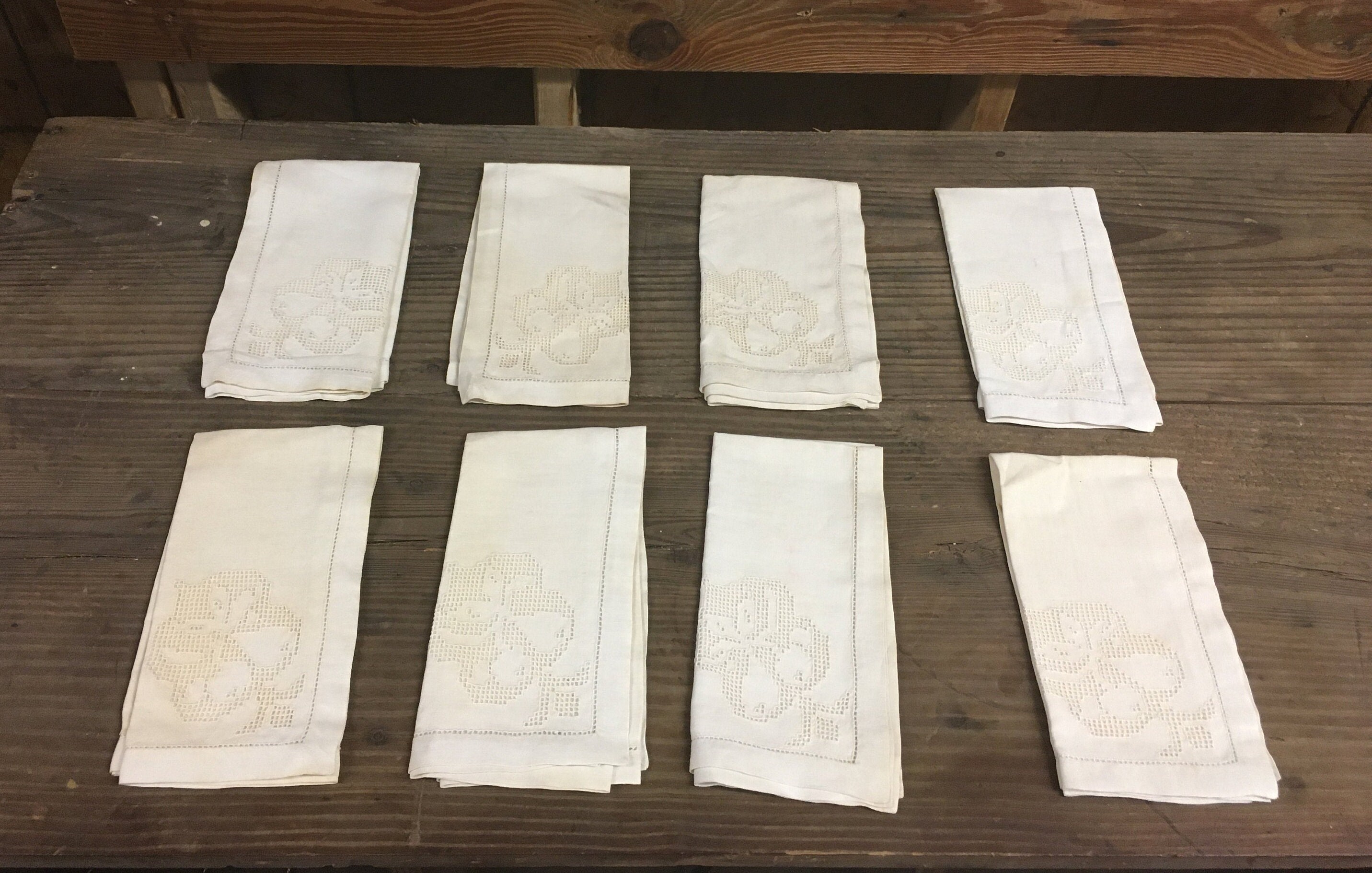 Set of 8 Ivory Napkins with Lace Corner Etsy