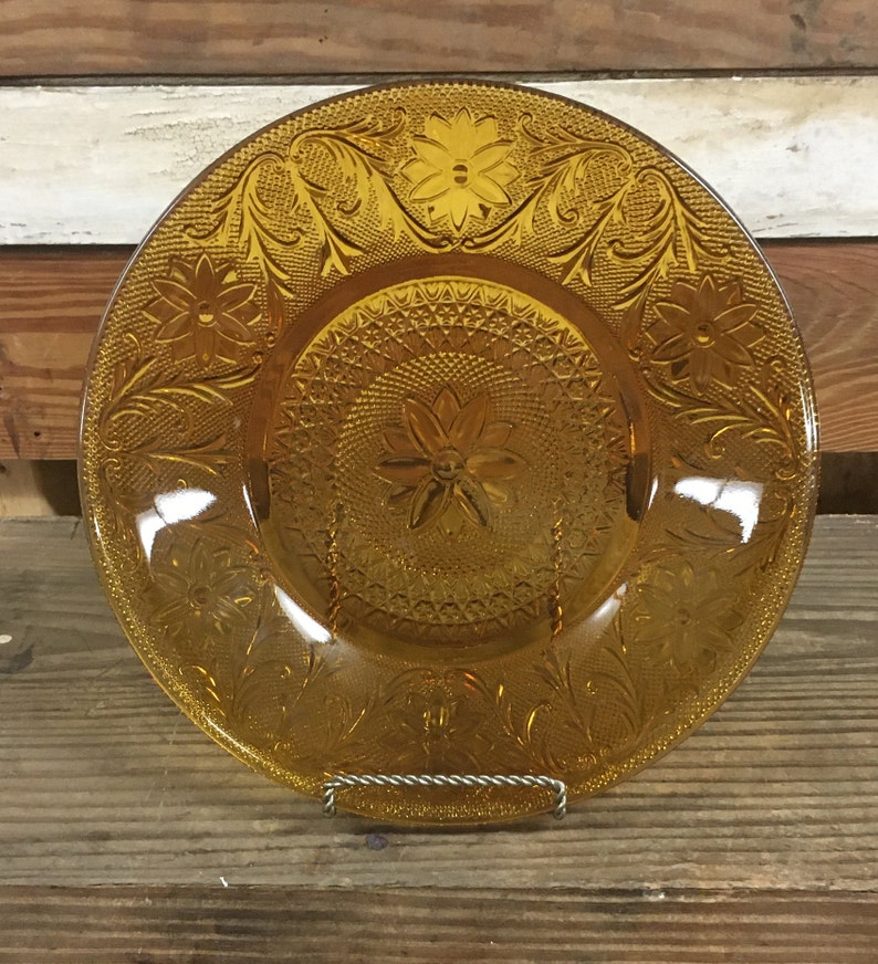 Set of 6 Tiara Sandwich Amber Glass Dinner Plates Amber Glass Etsy