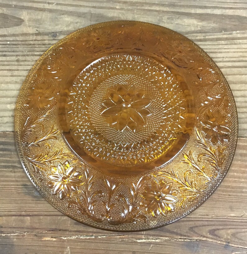 Set of 6 Tiara Sandwich Amber Glass Dinner Plates Amber Glass Etsy