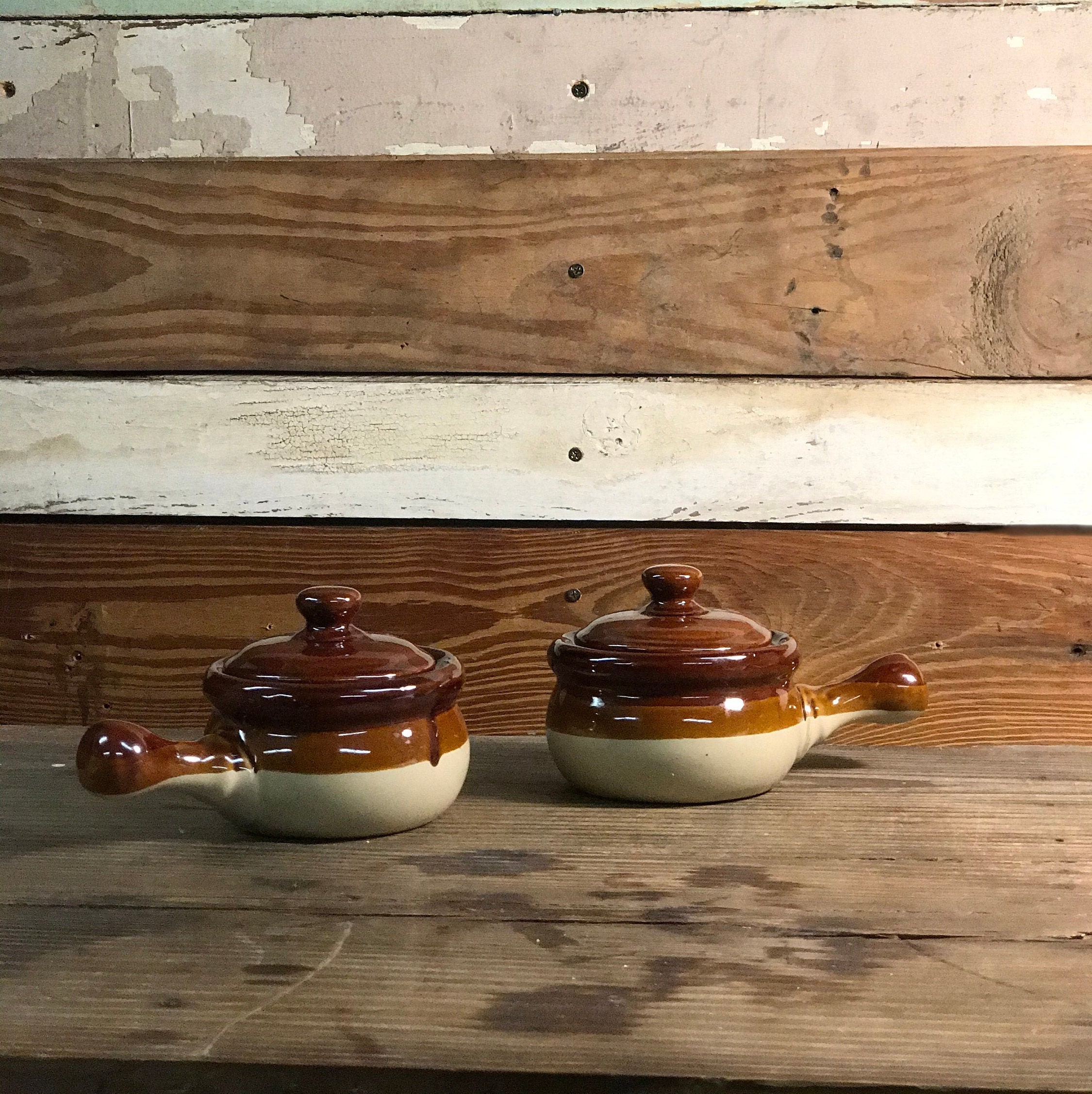 Vintage Ceramic Soup Bowls Lidded Bowls w/Handles Brown & Etsy