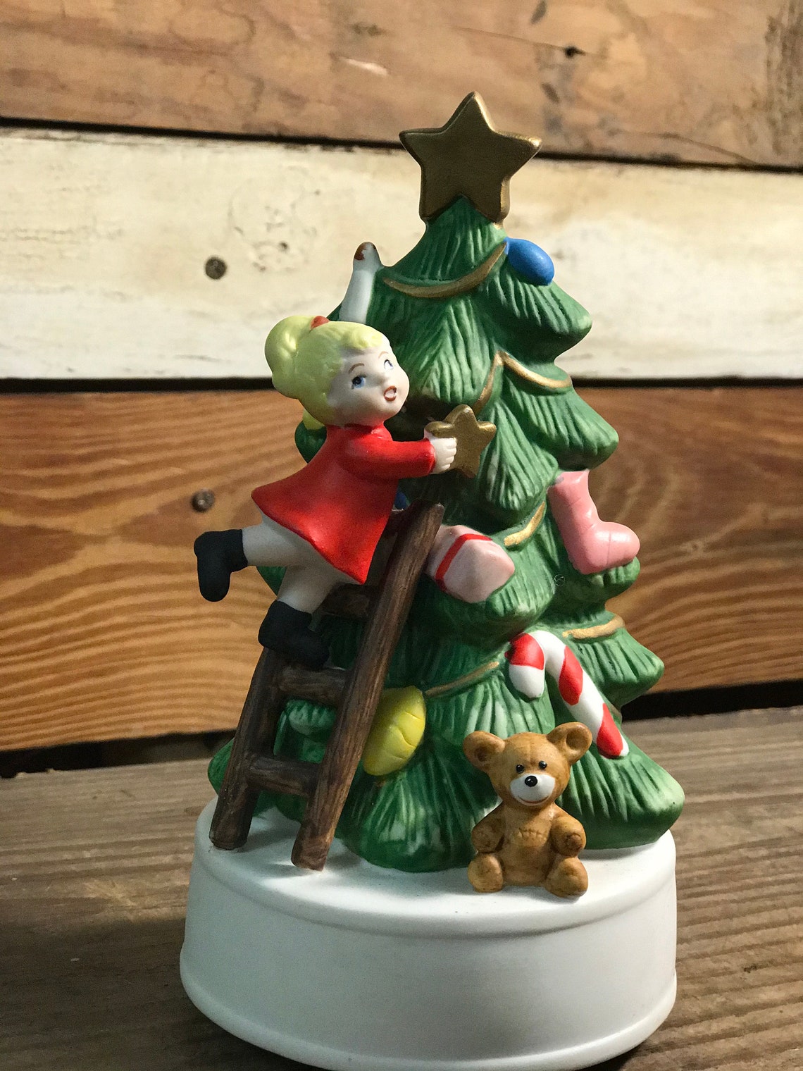 Vintage Ceramic Rotating Christmas Tree Music Box Etsy