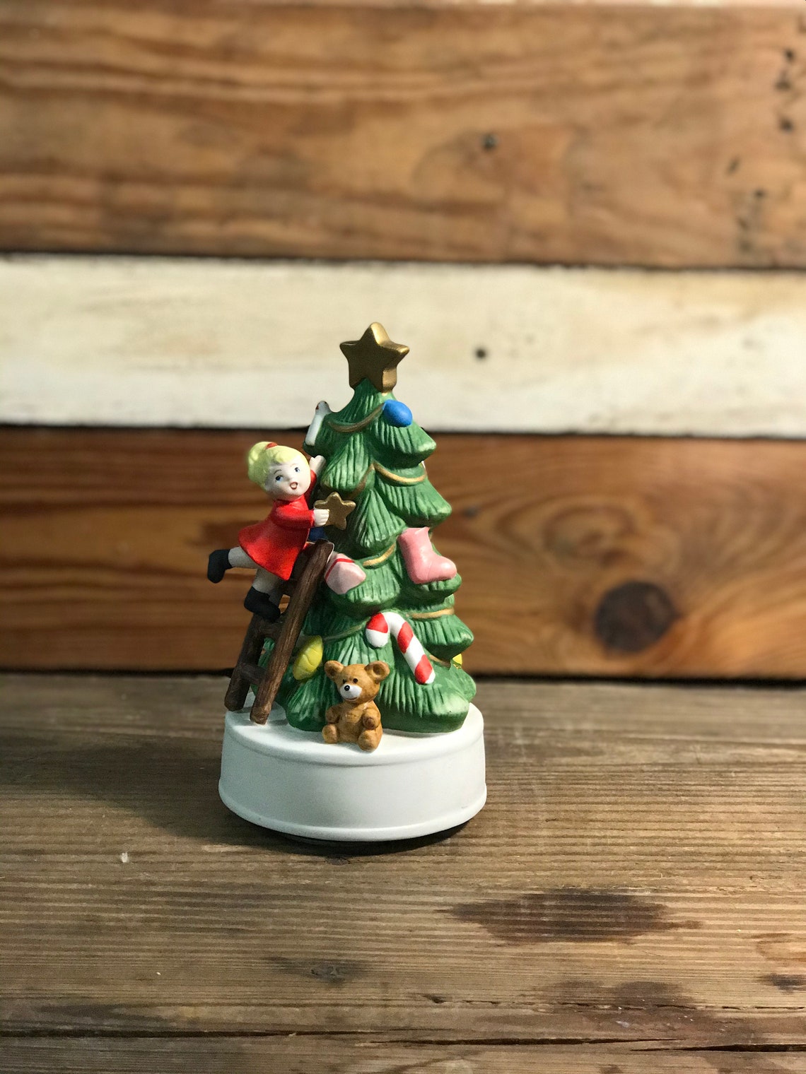 Vintage Ceramic Rotating Christmas Tree Music Box Etsy