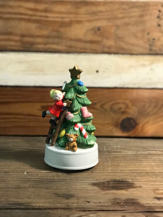 Vintage Ceramic Rotating Christmas Tree Music Box Etsy