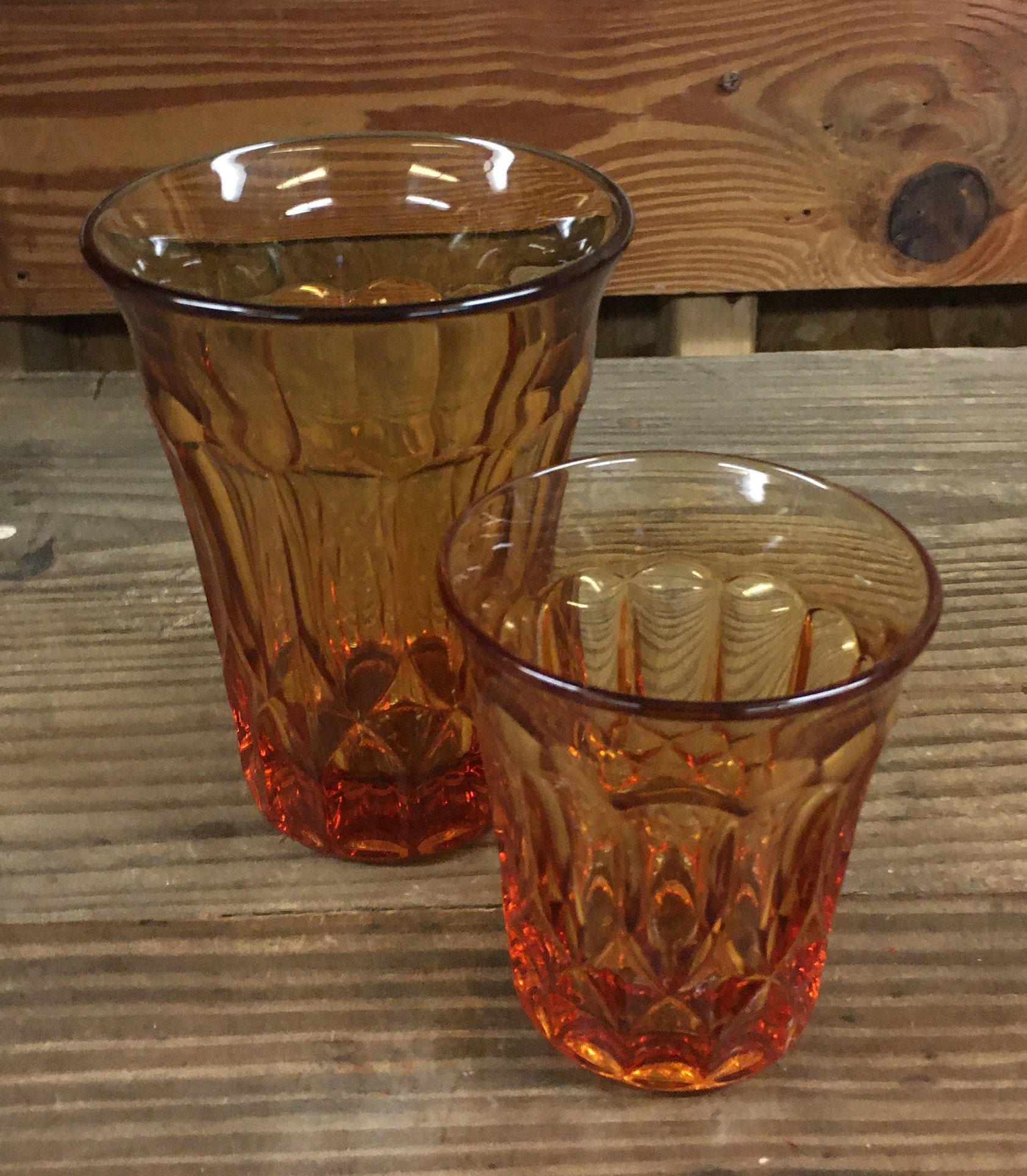 Sandwich Amber Glass Tumbler Set Amber Glass Tumblers Big Etsy