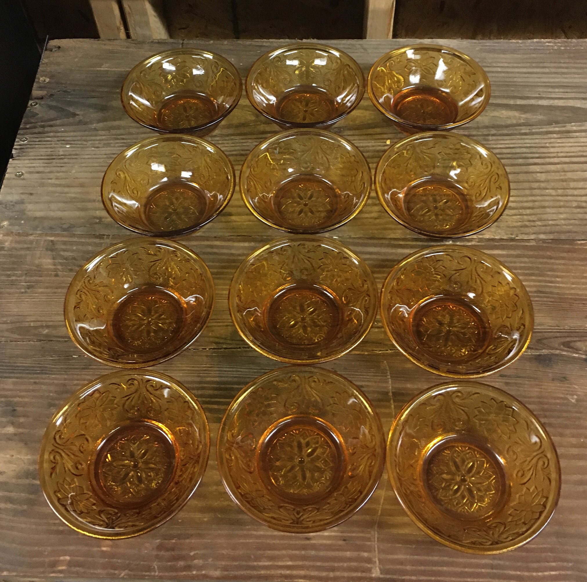 Set of 12 Sandwich Amber Glass Dessert Bowls Amber Glass Etsy