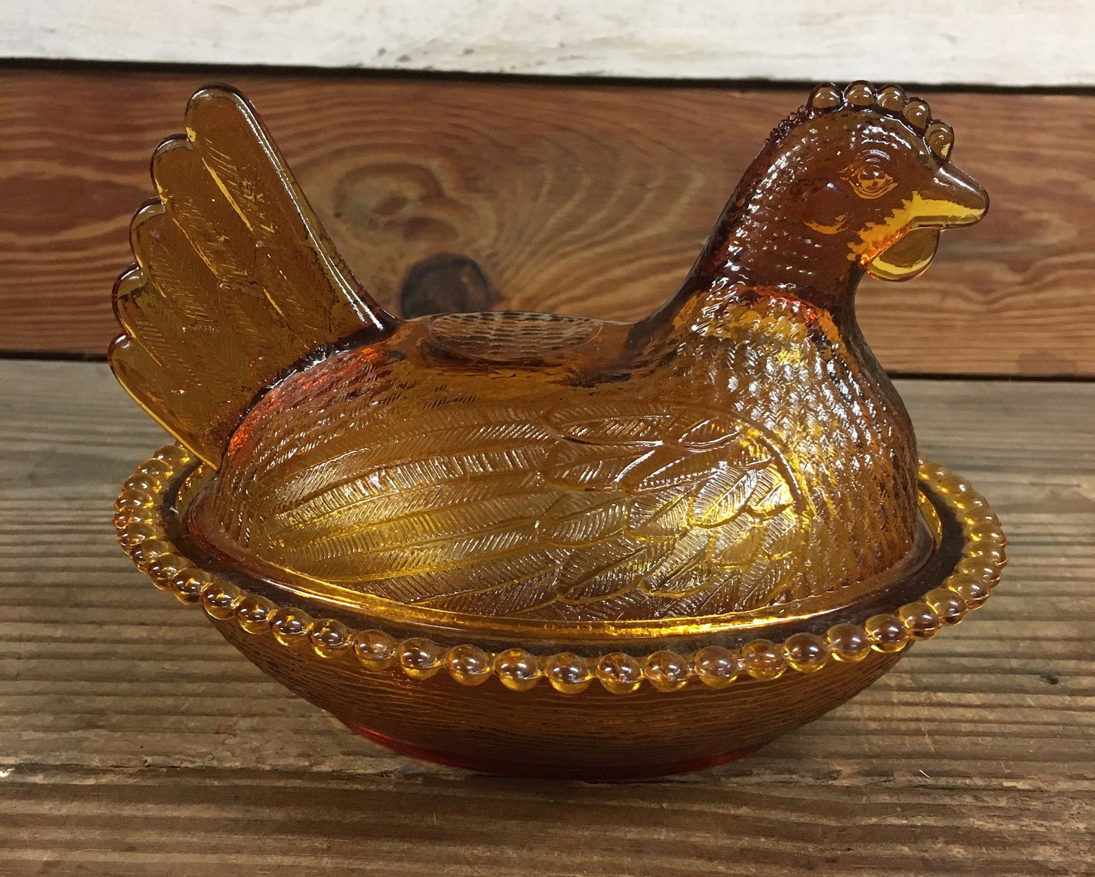 Amber Glass Hen Candy Dish Etsy