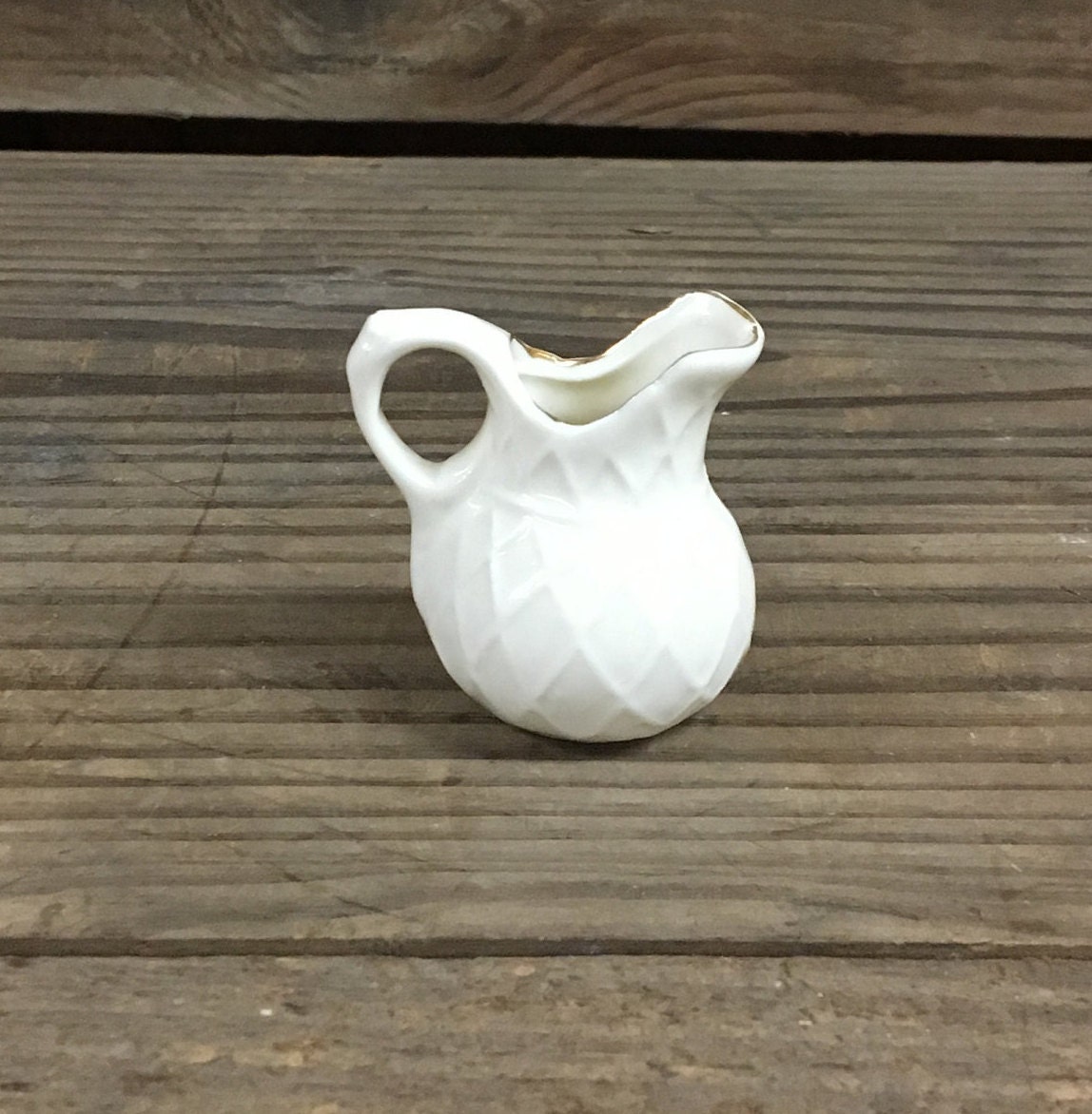 Mini White Ceramic Pitcher with Floral Design Etsy