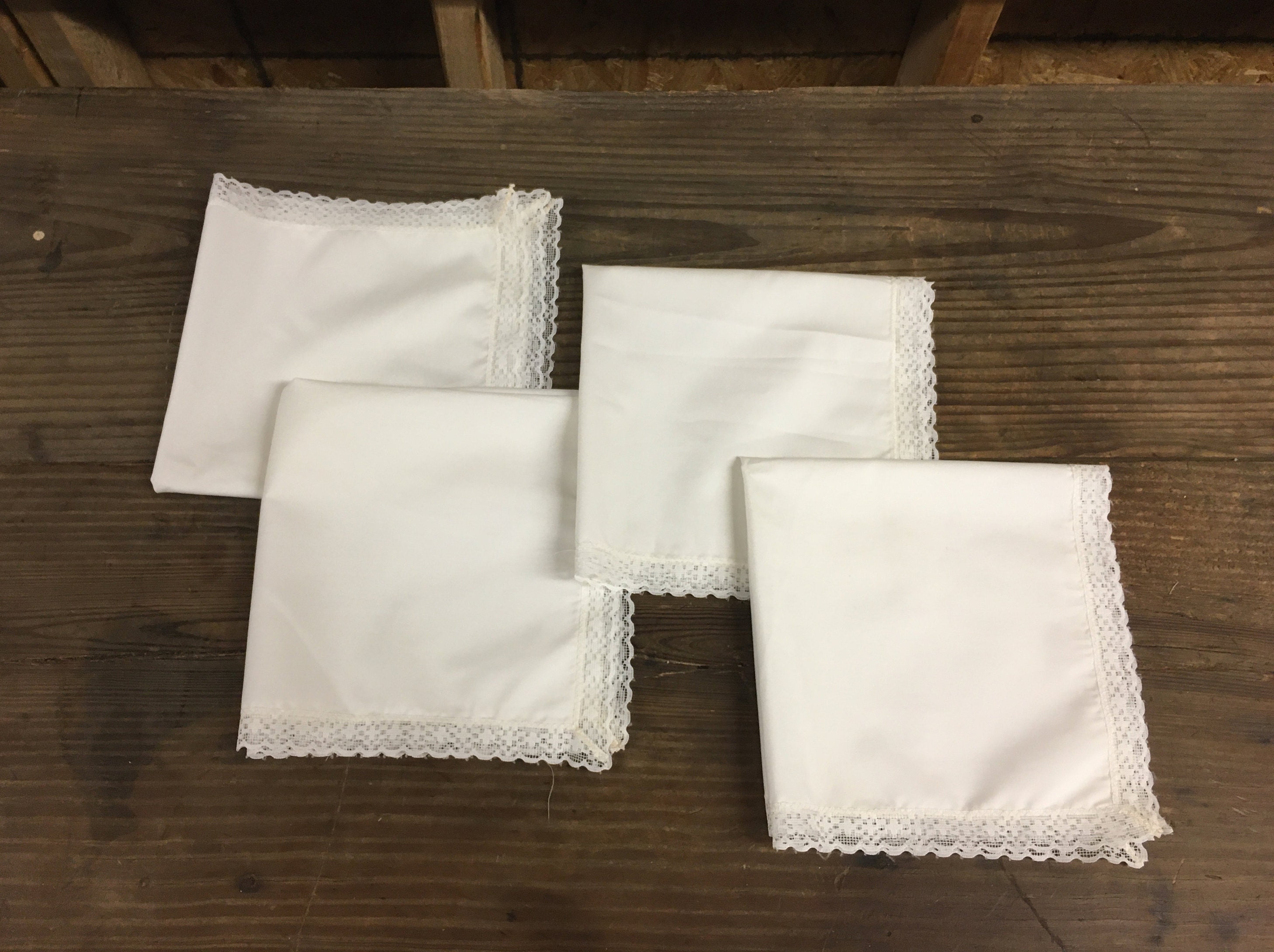 4 white lace edged dinner napkins Etsy