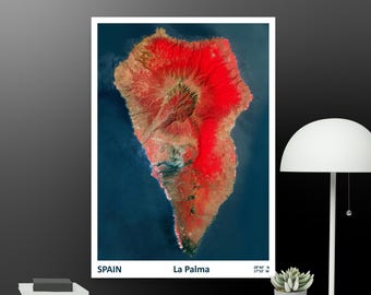 La Palma Volcanic Eruption | False Color Satellite Poster | Infrared Lava Map Art | Volcano Satellite Print | A2 Wall Art
