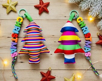 Christmas Tree Ornament using Korean fabric with personalized letter keychain