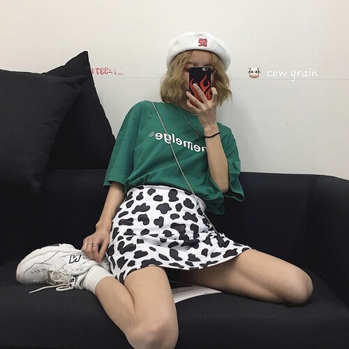 Cute Harajuku  Cow Print Skirt  Tumblr Grunge Hipster Retro Vintage 90s Kawaii Art Hoe  Aesthetic Clothing