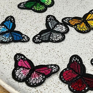 BUTTERFLY Embroidered IRON on PATCH Butterfly Butterflies Red Blue Green Yellow Orange Grey Gray Pink Purple Light Dark Patches Insect Flies