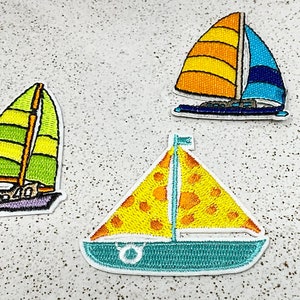 SAILING SHIP Embroidered IRON on Patch Heat Adhesive Naval Boat, Cruiser Water, Small Decoration, Adornment Ornament, Orange, blue, green