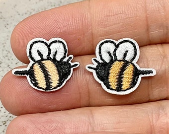 BEES Embroidered IRON ON patch Bees Golden Black Patches Insect Animal Flies Black Yellow White Beehive Mini bees Jeans T-shirt
