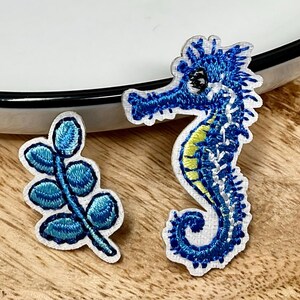 SEAHORSE Embroidered IRON on patch Heat Adhesive, Ocean Patches for clothes, Applique fish patch, blue red Wild Sea Seahorse, Gift ocean