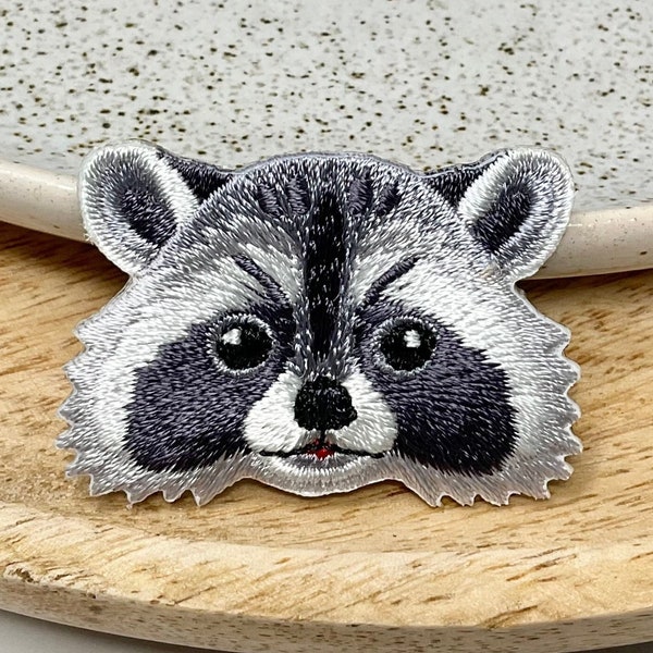 Embroidered IRON on PATCH RACOON Heat Adhesive, Funny Animal Patches, Adhesive Racoon patch iron on, Racoon patch for clothes, T-shirt