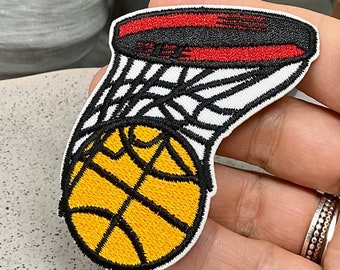 BASKETBALL with net Embroidered Iron on patch Sport Basketball Ball Heat Adhesive Patches Basketball tournement patch