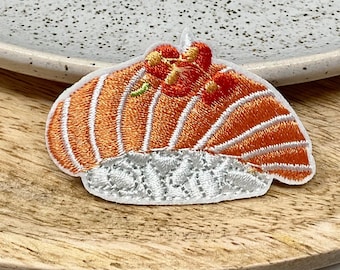 Embroidered IRON ON PATCH Sushi Treat Iron Heat Adhesive Sushi Exotic Food Oriental Applique Badge Food To Eat Fish Japanese Salmon Japan