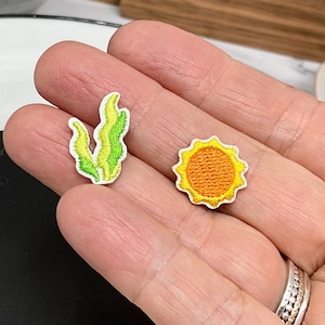 PLANT SUN Embroidered self Adhesive patch, aquatic plant mini patch, mini adhesive patch on cloth, orange sun patch for backpack