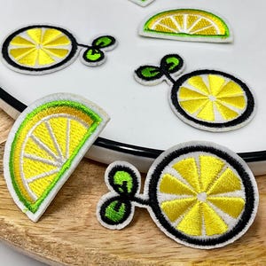 CITRUS LEMON with leaf, quarter citrus, Embroidered IRON on Patch Citrus Yellow Green White Fruits Patches, Embroidery Jacket
