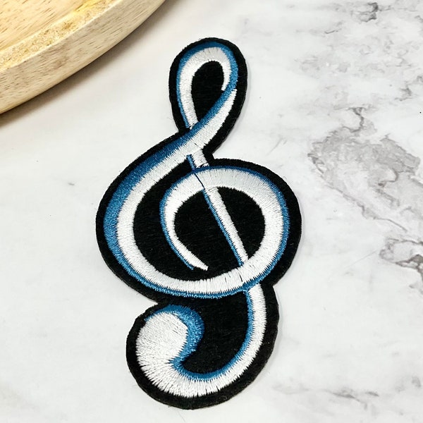 Embroidered IRON ON PATCH Iron Heat Adhesive Musical Note Decoration Adornment Embellishment Ornement Musical Treble Clef Song