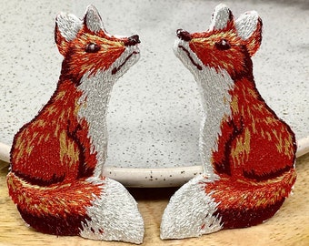 IRON ON PATCH Embroidered Heat Adhesive Fox Wild Animal Patches Adornment Decoration Applique Badge Small Big Mend