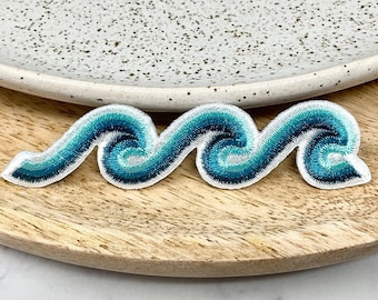 WAVE Embroidered IRON on patch, Iron Heat Adhesive Ocean Wave, Water Traveling Decoration, Adhesive iron on Wave, Craft supply, DIY patch