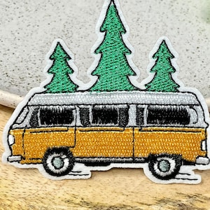 Parche termoadhesivo bordado para autocaravana, diseño de árboles verdes, para acampar, para disfrutar del viaje, Volkswagen, para montaña.
