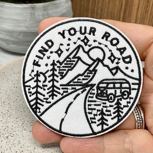 FIND YOUR ROAD Embroidered Iron on patch Iron Heat Adhesive, Find your road, Traveling Adhesive patch, Mountain sun road patch, Expedition