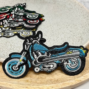 MOTO Embroidered IRON on PATCH Motorbike iron on patch - Heat Adhesive Patches - Backpack adhesive patch - Motorcycle adhesive patch - blue