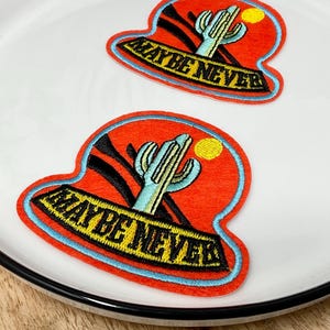MAYBE NEVER Embroidered Iron on patch Cactus, Patches Tree Nature cactus, Desert Decoration adhesive patch, cactus sun patch