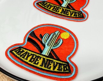 MAYBE NEVER Embroidered Iron on patch Cactus, Patches Tree Nature cactus, Desert Decoration adhesive patch, cactus sun patch