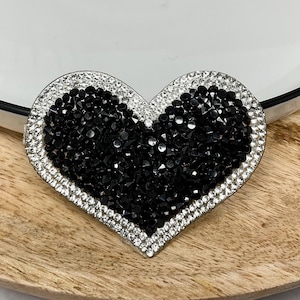 BLACK RHINESTONE 3D HEART Iron on, Personalization Clothe, High Quality Rhinestone heart, Valentine pink heart, repair hole on clothes Jeans