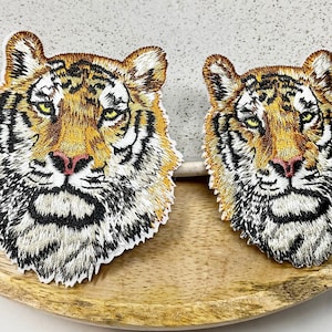 TIGER Embroidered IRON on PATCH Heat Adhesive Tiger Animal Patches Adornment Decoration Hole Jeans Small Big Mend Hole Brown Wild Baby Tiger