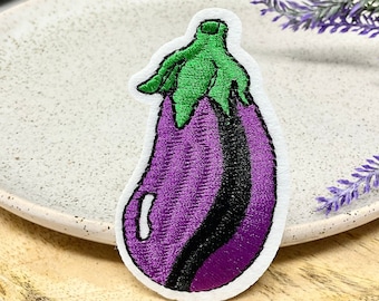 Embroidered IRON ON PATCH Vegetable Treat Iron Heat Adhesive Food Eggplant Dessert To Eat Vegetable Jeans Applique Badge Veggy Vege Eggplant