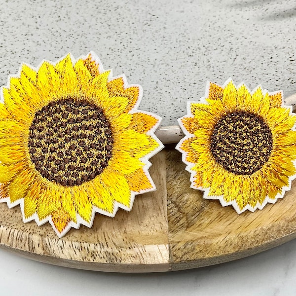 Embroidered IRON ON PATCH Patches Nature Flower Decoration Love Valentine Orange Yellow Ornament Iron Heat Adhesive Sunflower Big Small Fun