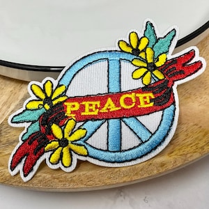 PEACE Embroidered IRON On Sew On PATCH Lettering Expression Words Heat Adhesive Adornment Peace Symbol Logo Sign World Peace Pacific