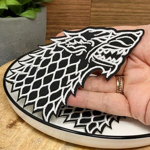 CHINESE DRAAK Geborduurd IJZER op Patch Hittelijm Hond Huisdier Retriever Bulldog Chinese Draak Folklore Dier Applicatie Zwart Wit