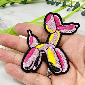 Embroidered IRON ON PATCH Heat Adhesive Dog Pet Animal Balloon Kid Party Red Yellow Pink Cloth Applique Balloon Inflated Party Celebration