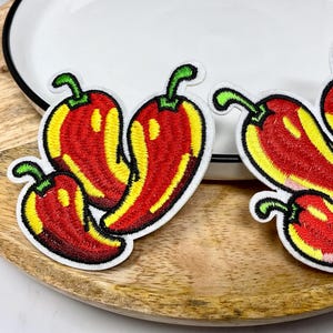 PEPPER Embroidered IRON on PATCH Cupcake Shake Treat Iron Heat Adhesive Lollipop Candy Pepper Food Dessert To Eat Pink White Vegetable