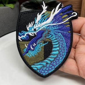 TO BE SEWN Dragon Embroidered Sew on Dragon Heat Adhesive, Backing patches Animal Decoration, Gift for dragon lover, blue dragon sewn on