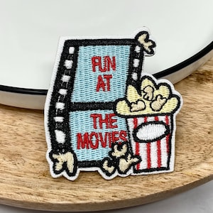FUN AT THE Movie Stick on and sewing, Embroidered Path, Adornment Applique Badge Fun at the Movies Popcorn Cinema, Gift for cinema lover