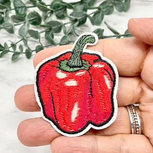 RED BELL PEPPER Embroidered Iron on patch Treat Iron Heat Adhesive Vegetable, adhesive patch for backpack cloth, gift for vegetable lover