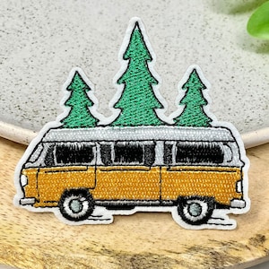 BUS Geborduurde STRIJK-op Naai-op PATCH Camperbus, Groene Bomen Camping patch, Geniet van de Reis Volkswagen Warmteklevende bergpatches