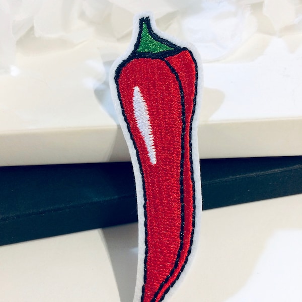 CHILI PEPPER Embroidered IRON On Patch Treat Iron Heat Adhesive Lollipop Candy Chili Pepper Food Dessert To Eat Mushroom Pink Red  Vegetable