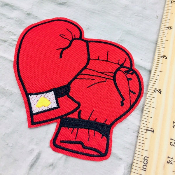 BOX GLOVES Embroidered Iron On Sew On PATCH Expression Heat Adhesive Adornment Applique Badge Fun Sport Ball  Competition Stars Fighting